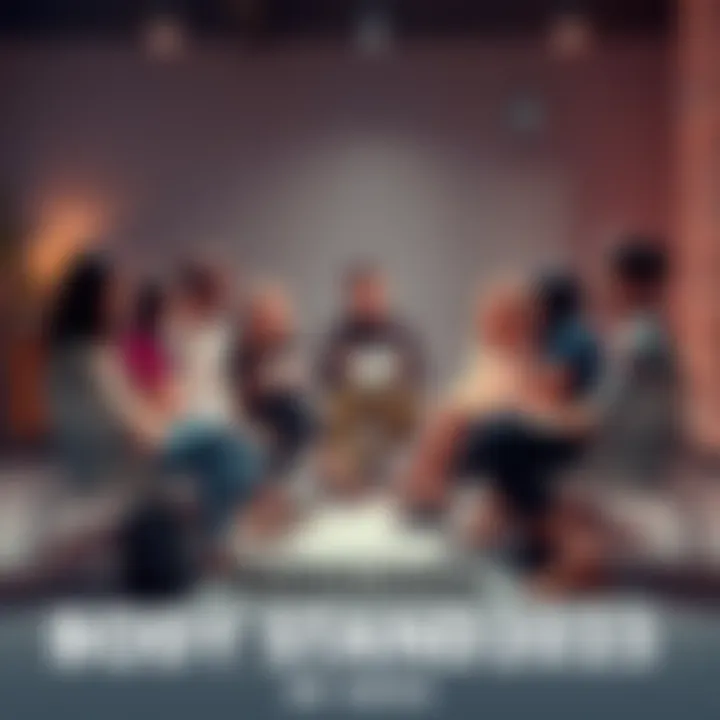 A diverse group of people engaged in conversation about body image and standards, sitting in a circle, sharing their views.