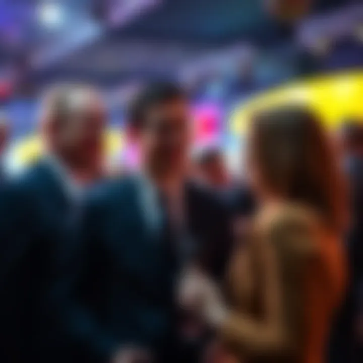 A friendly bodyguard in a suit engaging in conversation with a person at an event, smiling and relaxed.