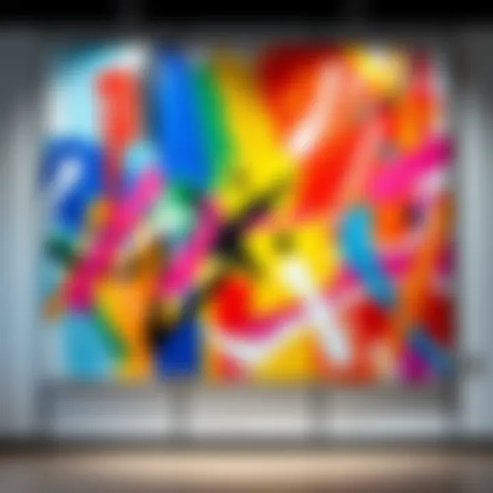 Bold and Brash Art Piece A colorful and abstract art piece resembling 'Bold and Brash' with bold brush strokes and vibrant colors, displayed in a gallery setting.