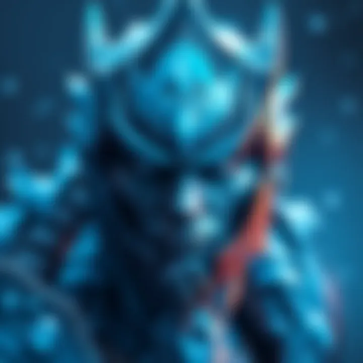 A striking character design showcasing a light blue ice element with water hints