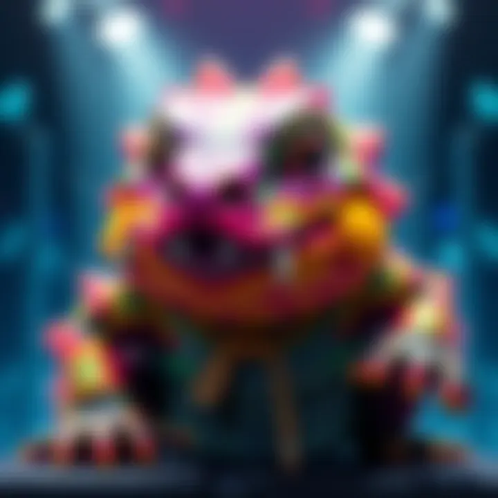 A vibrant and playful character representing Bombadillo Crocodillo, showcasing bright colors and a fun design.