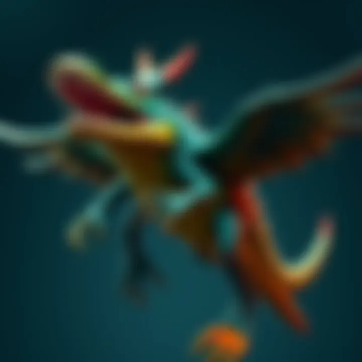 A bizarre character resembling a flying alligator named Bombardiro Crocodilo with colorful features and an exaggerated design, representing the strange themes in the Italian Brainrot collaboration.