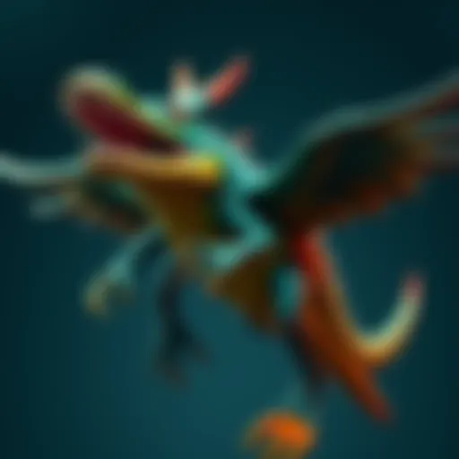 Bombardiro Crocodilo Character A bizarre character resembling a flying alligator named Bombardiro Crocodilo with colorful features and an exaggerated design, representing the strange themes in the Italian Brainrot collaboration.