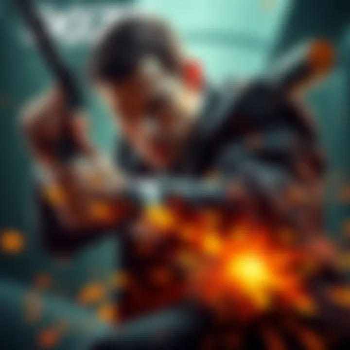 A dynamic scene featuring a charismatic character with a gun in a thrilling action pose, reminiscent of classic spy games.