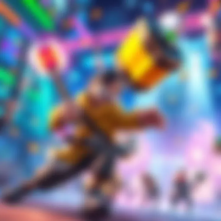 A character swings the Bonk Hammer energetically in a vibrant game setting, showcasing dynamic gameplay without interruptions.