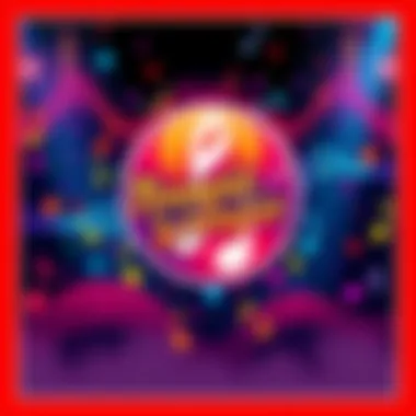 Illustration of the BoogieWoogie logo surrounded by musical notes and colorful patterns.