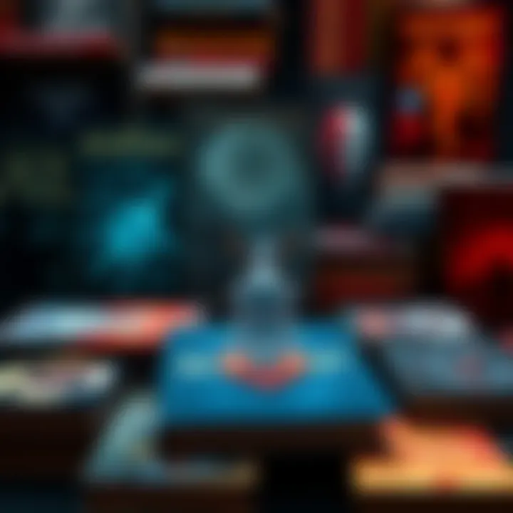 An arrangement of books with intriguing covers related to Control and SCP themes