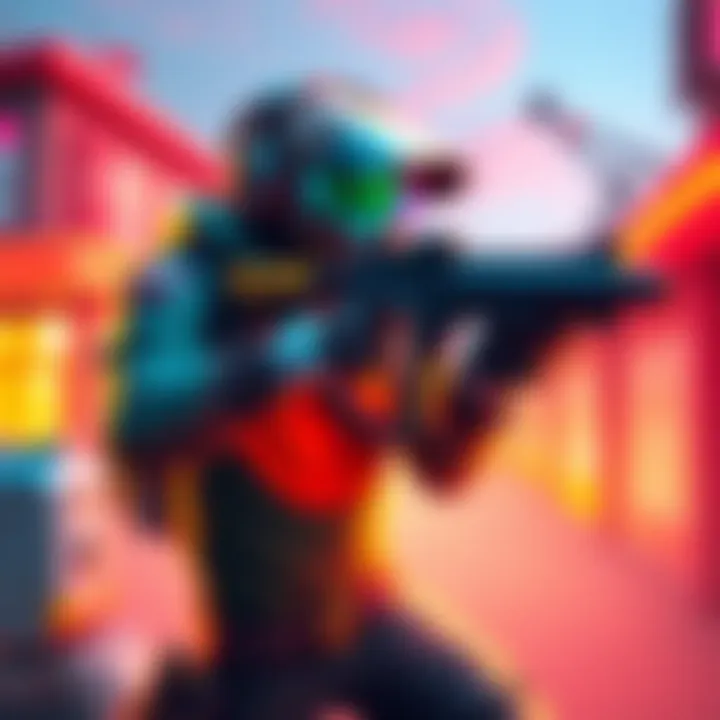 A character from a modern boomer shooter stands ready for action with vibrant, clean graphics, showcasing a unique art style