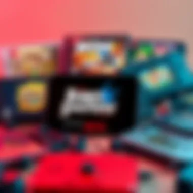 A collection of Nintendo DS and 3DS games showcasing popular boomer shooter titles, surrounded by retro gaming elements.