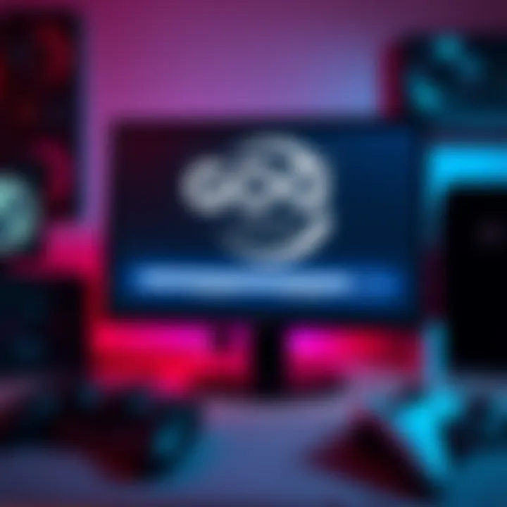 Improving GOG Download Speeds A computer screen displaying a progress bar with fast downloading speeds on GOG, surrounded by gaming accessories.