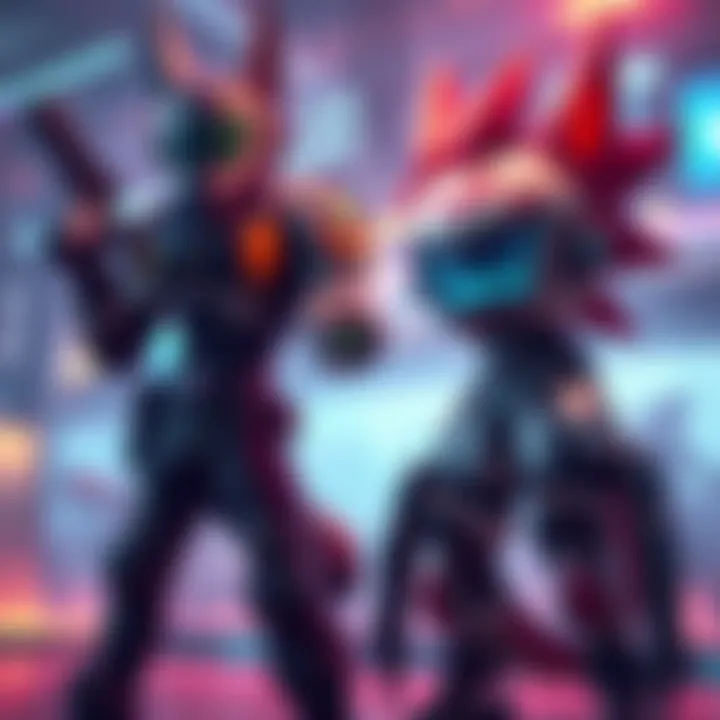 Characters showcasing boosts for blast bombardier and felyne pyro in a vibrant gaming setting