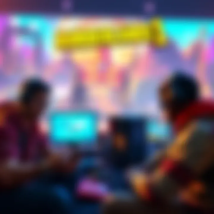 A group of gamers working together in a virtual setting, focused on achieving co-op missions in Borderlands 1, with a vibrant game world in the background.