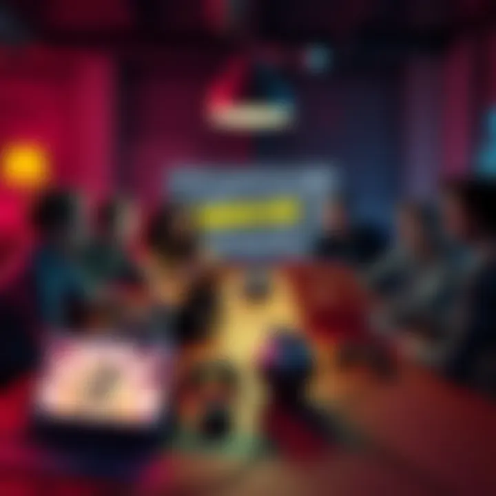 A group of gamers discussing the new Terms of Service for Borderlands, with laptops and gaming controllers around a table.