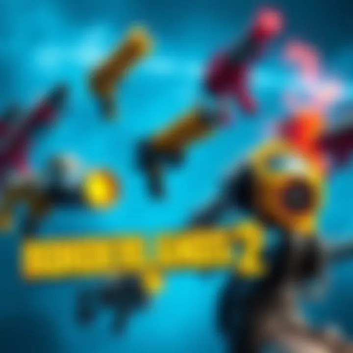 A collection of unique weapons featured in Borderlands 2, showcasing their distinct designs and colors.