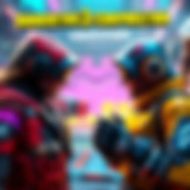 Two game characters from Borderlands 3, one representing Coopetition and the other Corporation, facing off in a colorful gaming environment.