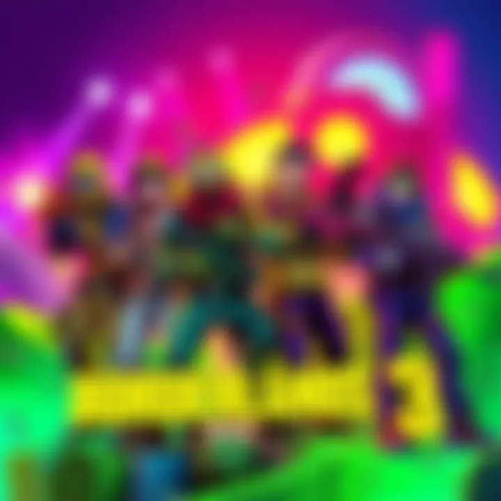 Borderlands game characters Colorful characters from the Borderlands series with unique weapons in a vibrant setting