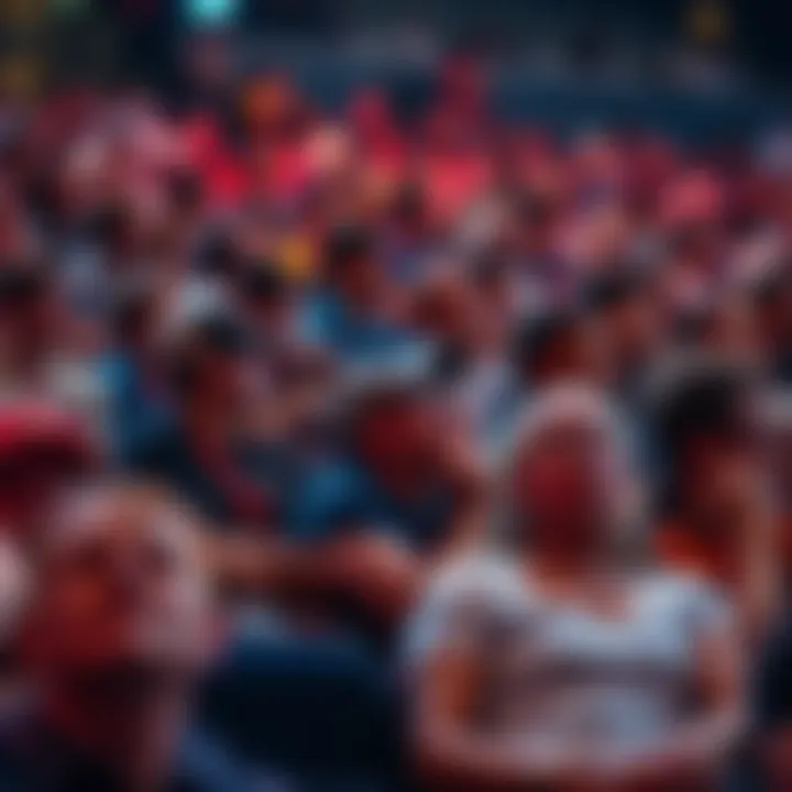 A crowd of bored fans sitting at an event, looking disengaged and uninterested.