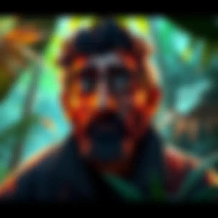 Boris Character in Game A depiction of Boris, a character from Spy In The Jungle, showing an image of him in a jungle setting, looking concerned.