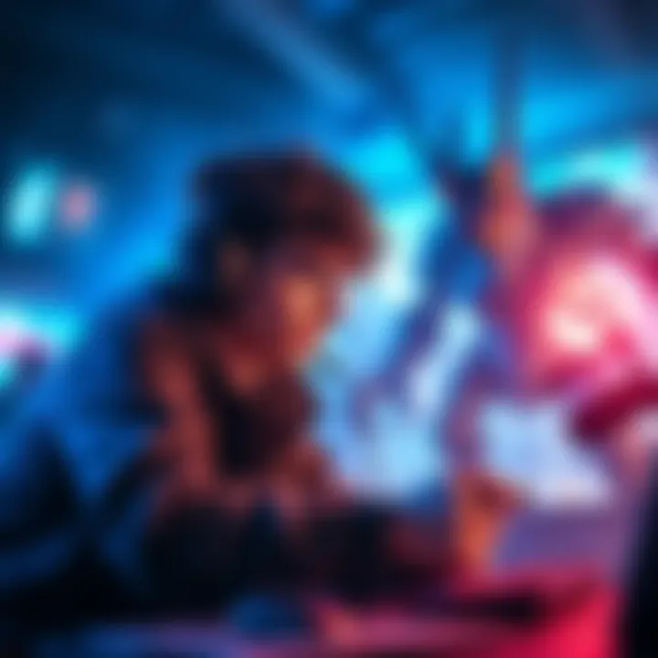 Boss Fight Strategy A gamer preparing for a tough boss battle, focused and strategizing, with an intense gaming atmosphere.