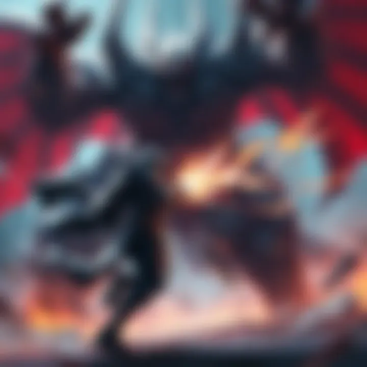 Boss Battle Without Summons A character engaged in a fierce melee battle against a formidable boss, showcasing intense combat without any assistance, with visible health bars and weapons drawn.