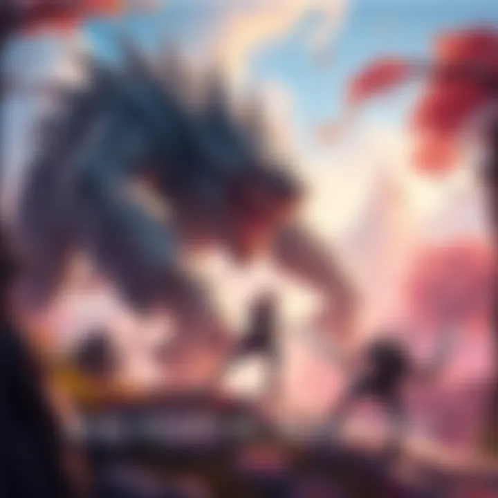 A player battling a giant creature in Ironwood, with vibrant scenery in the background.