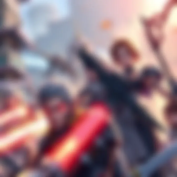 Characters gearing up for a major battle, showcasing weapons and teamwork