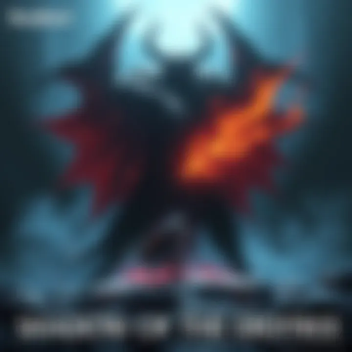 Boss Fight in Shadow of the Erdtree A player character battles Bayle the Dread, a large, shadowy figure with a dramatic backstory, in a dark, foreboding environment.