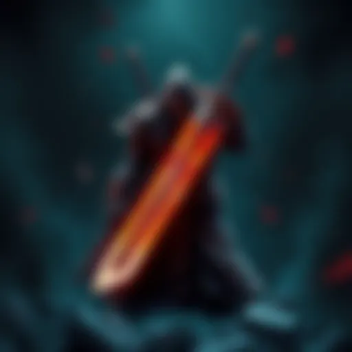 Boss with Sword in Head A fierce boss character with a sword through his head, standing in a battle-ready pose, surrounded by a dark, ominous environment.