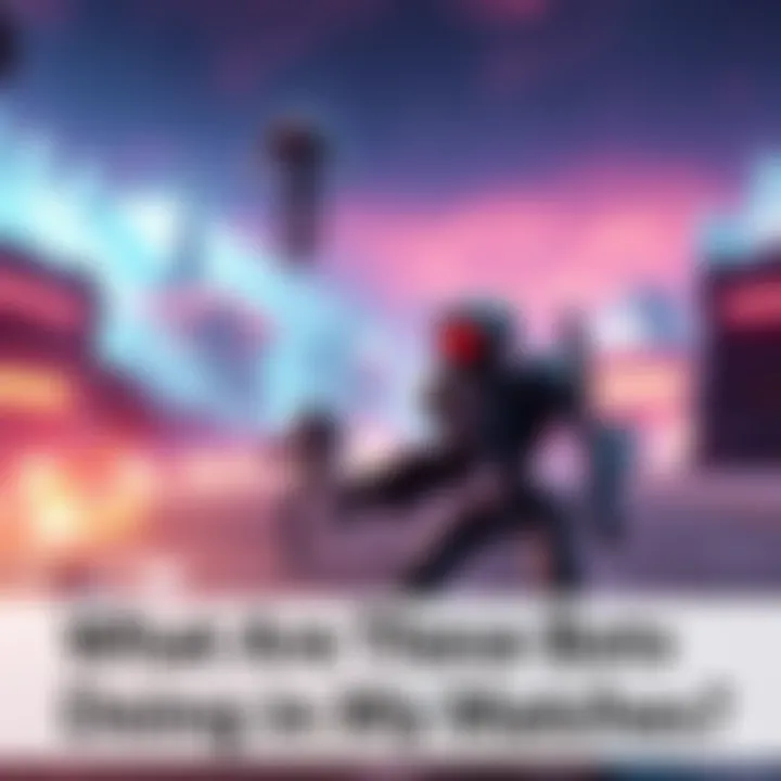 Bots in Gameplay A scene showing strange bots setting up turrets in a game environment with sporadic movement.