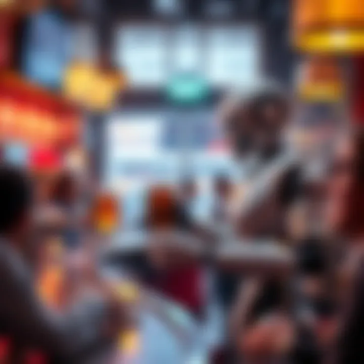 Robots serving drinks and interacting with customers in a lively pub setting