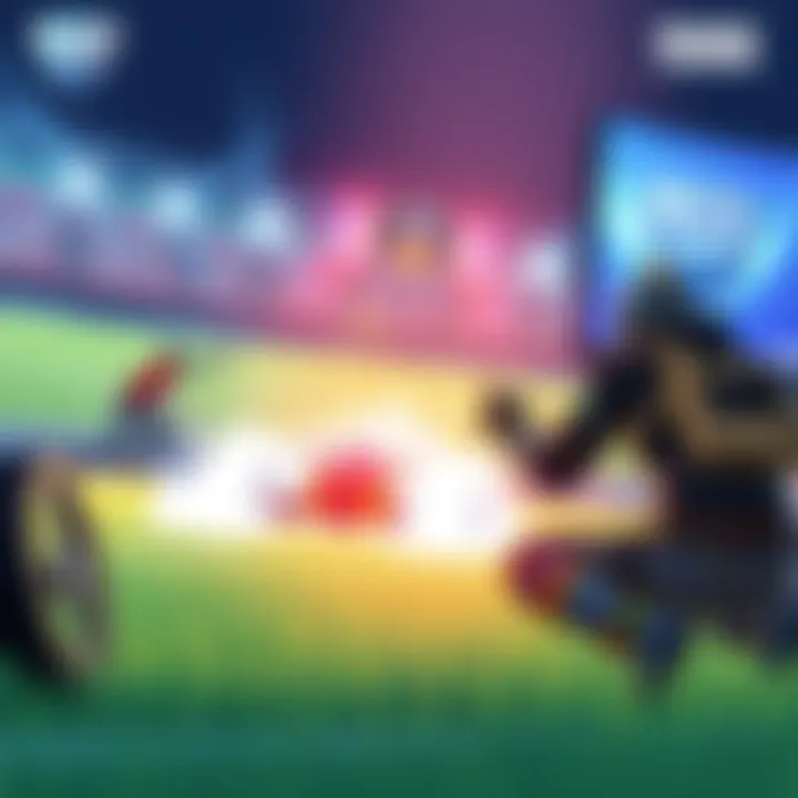 Bots in Rocket League A digital illustration showing a Rocket League match with a bot car causing chaos on the field, while a frustrated player watches.