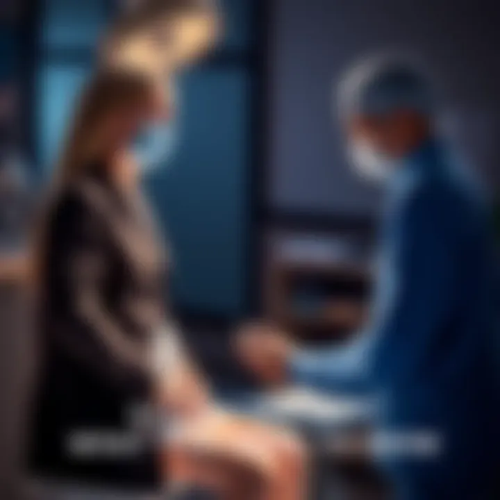 A healthcare professional discussing bottom surgery options with a patient in a clinic setting.