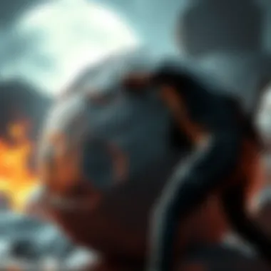 A character from Resident Evil 5 punches a large boulder in an intense action scene