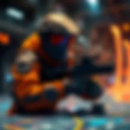 Bounty hunter in action A player dressed as a bounty hunter using tech gear, strategizing on a digital map, with a focus on teamwork and support roles in a gaming environment.