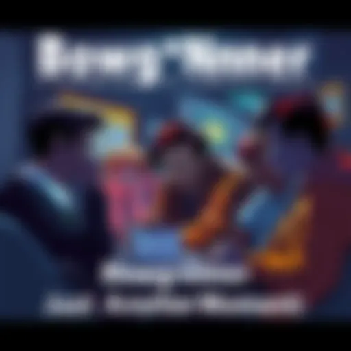 A group of frustrated Bowg*nner players discussing their concerns in a community meeting, showing expressions of disappointment and frustration.