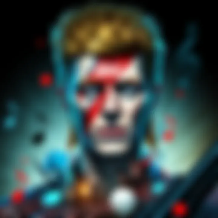 A collage of David Bowie with musical notes and imagery from Metal Gear Solid 2, showcasing the connection between his song and the game's soundtrack.