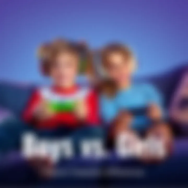 Boys and Girls Playing Video Games Two kids, a boy and a girl, sitting on a couch playing video games, showing different expressions and character choices on the screen.