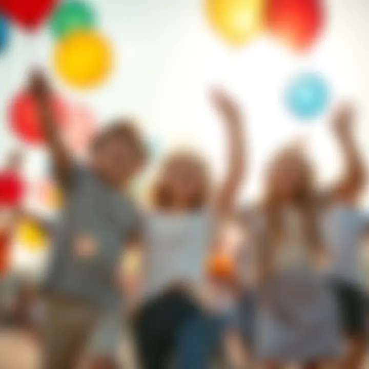 Boys and Girls Celebrating in 2026 A group of boys and girls joyfully celebrating together, holding balloons and smiling, with a bright sky in the background.