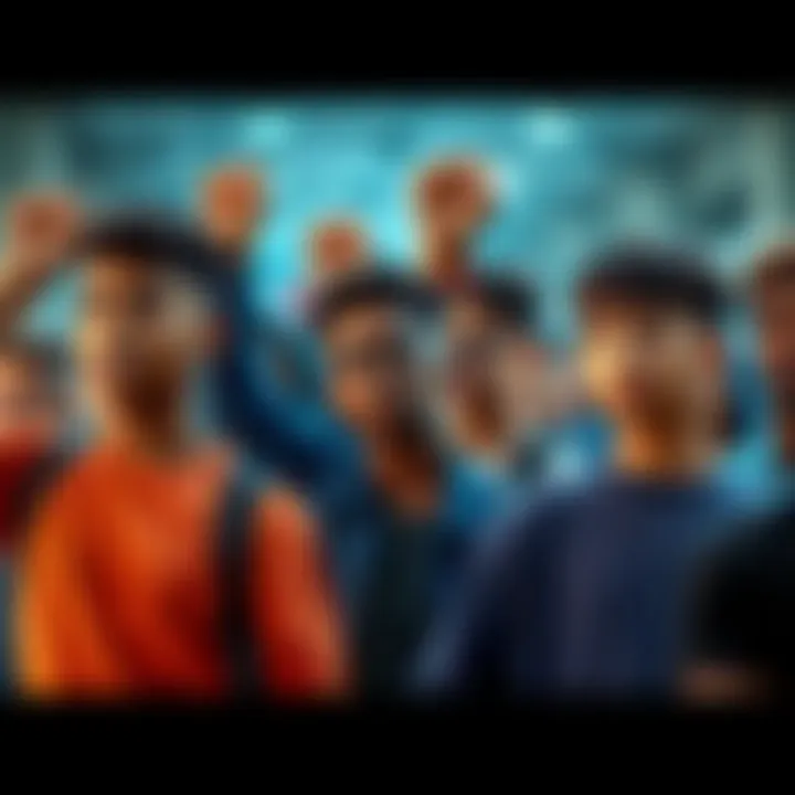 A group of young men standing together, looking determined and ready for change, with their fists raised in solidarity.