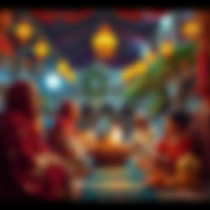 Families in Bracknell celebrating Eid-ul-Adha with traditional foods and decorations, children learning about the holiday's significance.