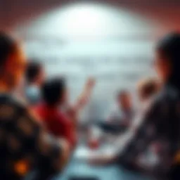 A group of people discussing and writing name ideas on a whiteboard for a new character