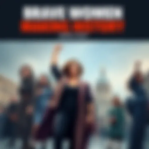 A diverse group of women from different backgrounds standing together, symbolizing strength and unity, with historical landmarks in the background.