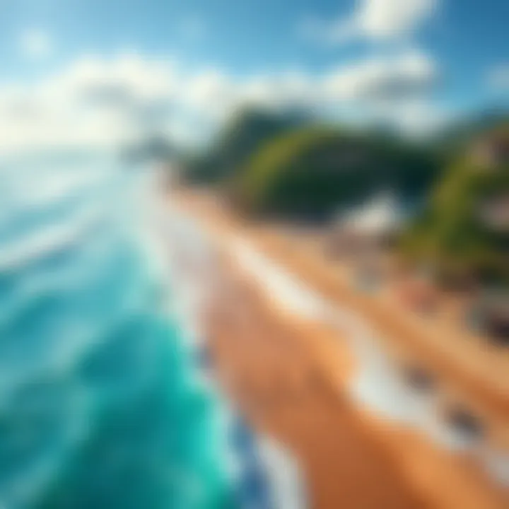 A colorful beach scene in Brazil with people enjoying the sun and waves, symbolizing the travel challenge to explore the country.