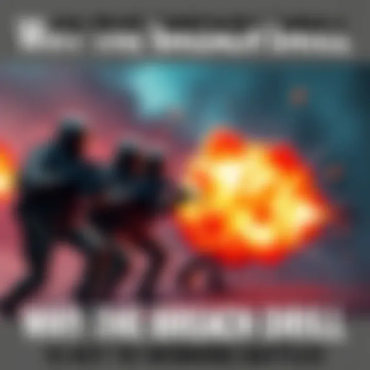 A group of soldiers executing a breach drill with flash bangs, creating a disorienting explosion to surprise enemies