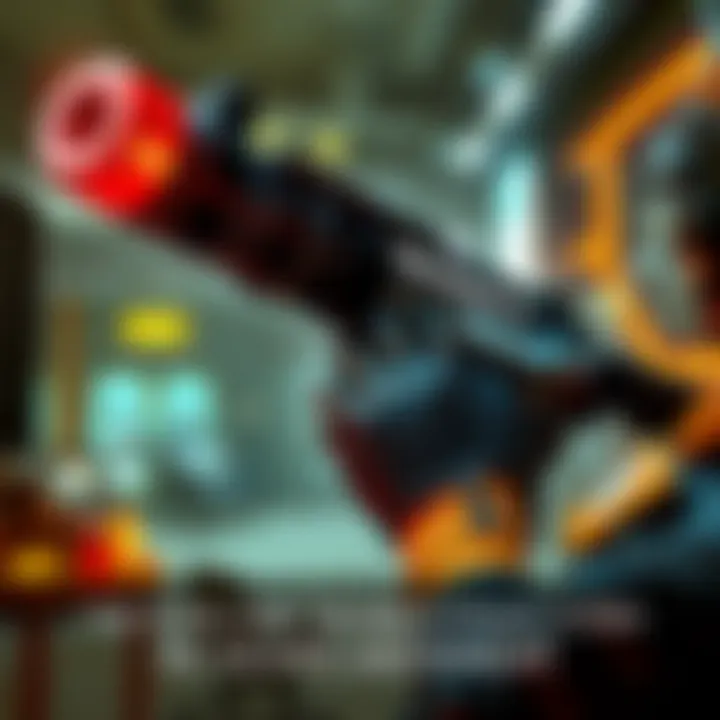 A character holding the Breachshot weapon, aimed and ready for action in a Gears Judgment setting, showcasing its detailed design and the game's environment.