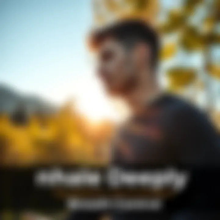 Person practicing deep breathing outdoors Individual taking deep breaths in a serene outdoor setting, surrounded by nature