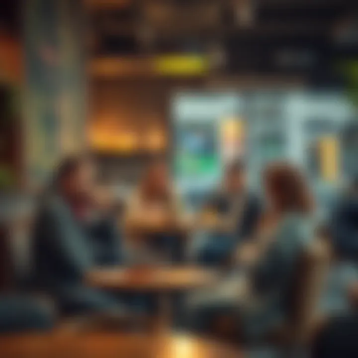 A group of brew enthusiasts sitting in a cozy café, engaging in a lively debate about void brewling and stance, with brew ingredients on the table.