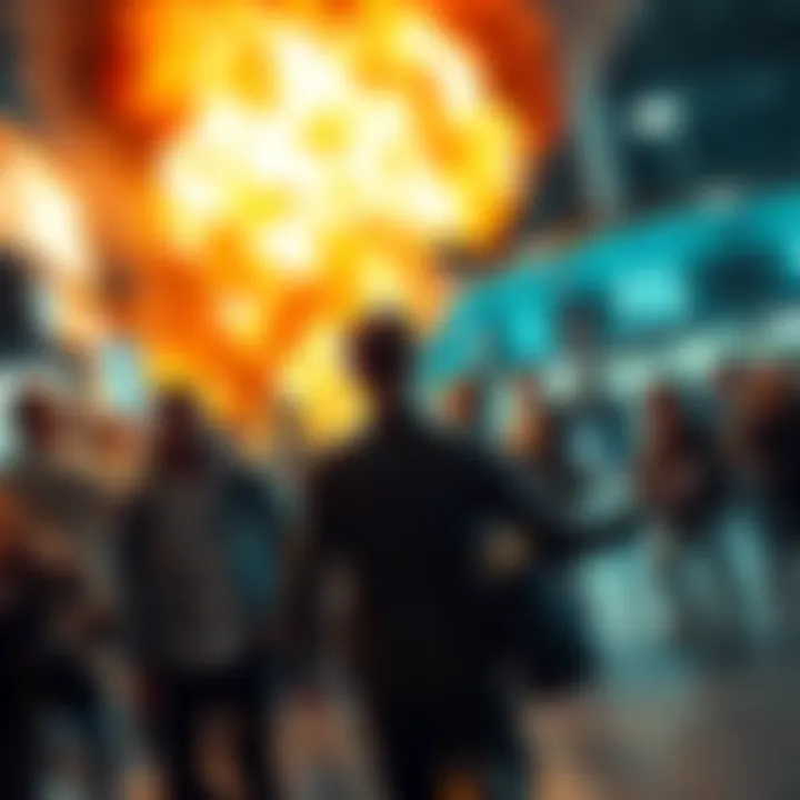 Brief Moment of Impact A dramatic scene frozen in time capturing the exact moment of a significant event with people reacting in surprise.