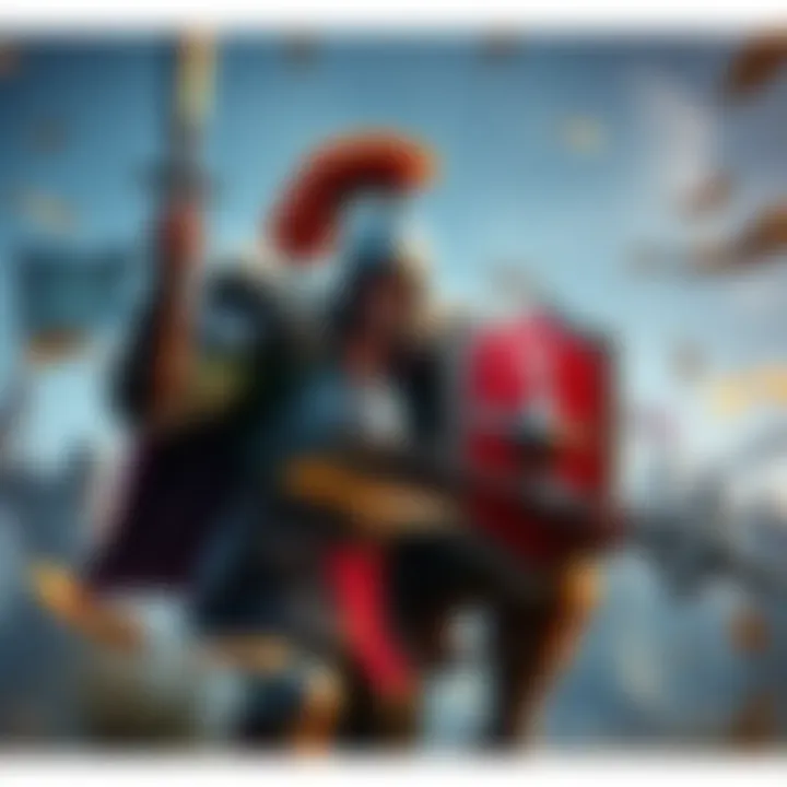 A skilled player controlling Brig, equipped with a shield and a flail, engaging in battle while supporting teammates