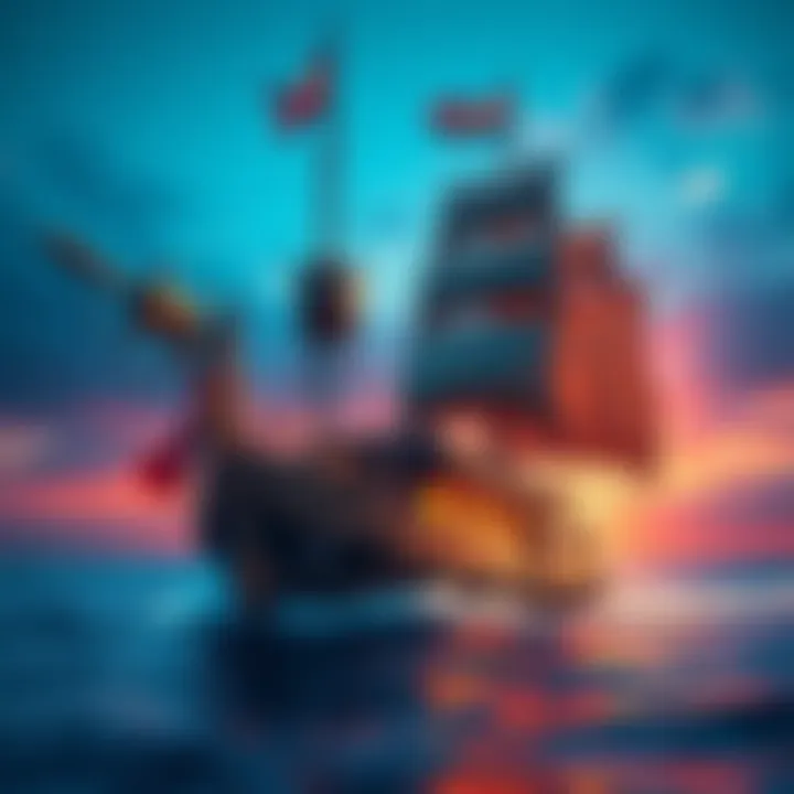 A brigantine ship with enhanced weaponry at sea, showcasing a powerful build aiming for level 17.